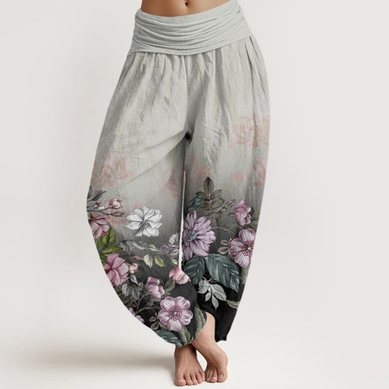 Buddha Stones Casual Gradient Petals Leaves Pattern Women's Elastic Waist Harem Pants - DarkGray - US22，UK/AU26，EU54 (6XL) - image 7