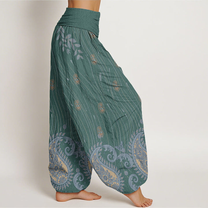 Buddha Stones Casual Paisley Plant Leaves Wavy Line Pattern Women's Elastic Waist Harem Pants - image 5