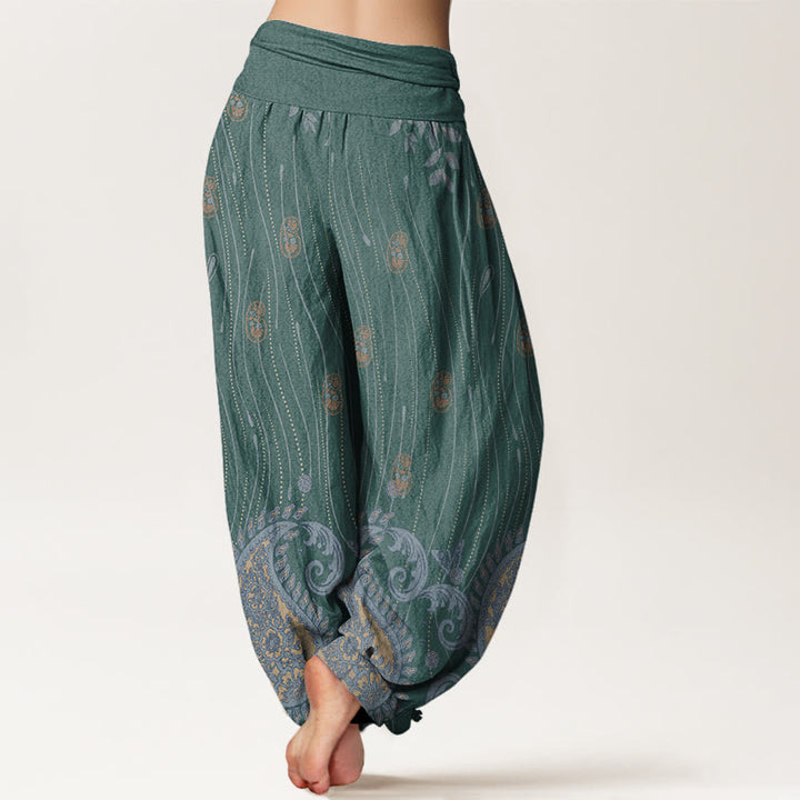 Buddha Stones Casual Paisley Plant Leaves Wavy Line Pattern Women's Elastic Waist Harem Pants - image 6