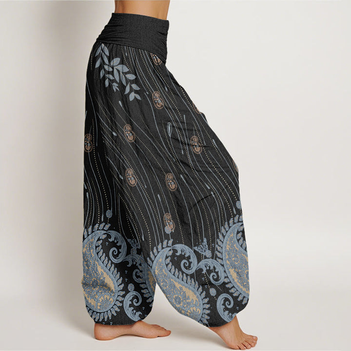 Buddha Stones Casual Paisley Plant Leaves Wavy Line Pattern Women's Elastic Waist Harem Pants - image 8