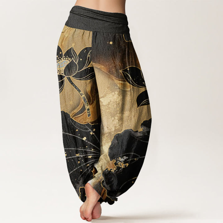 Buddha Stones Cotton Casual Lotus Petal Pattern Women's Elastic Waist Harem Pants - image 2