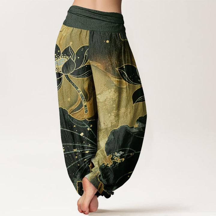 Buddha Stones Cotton Casual Lotus Petal Pattern Women's Elastic Waist Harem Pants - image 6