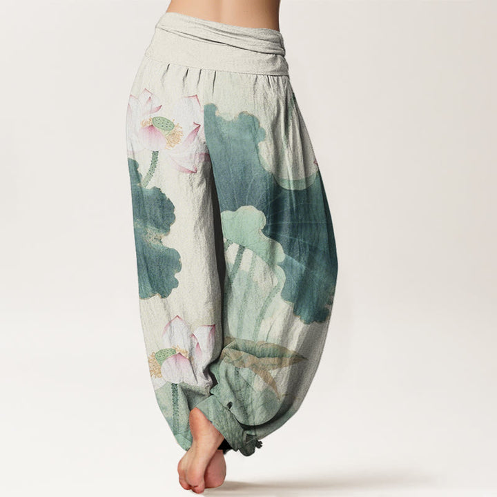 Buddha Stones Casual Lotus Petal Pods Pattern Women's Elastic Waist Harem Pants - image 2