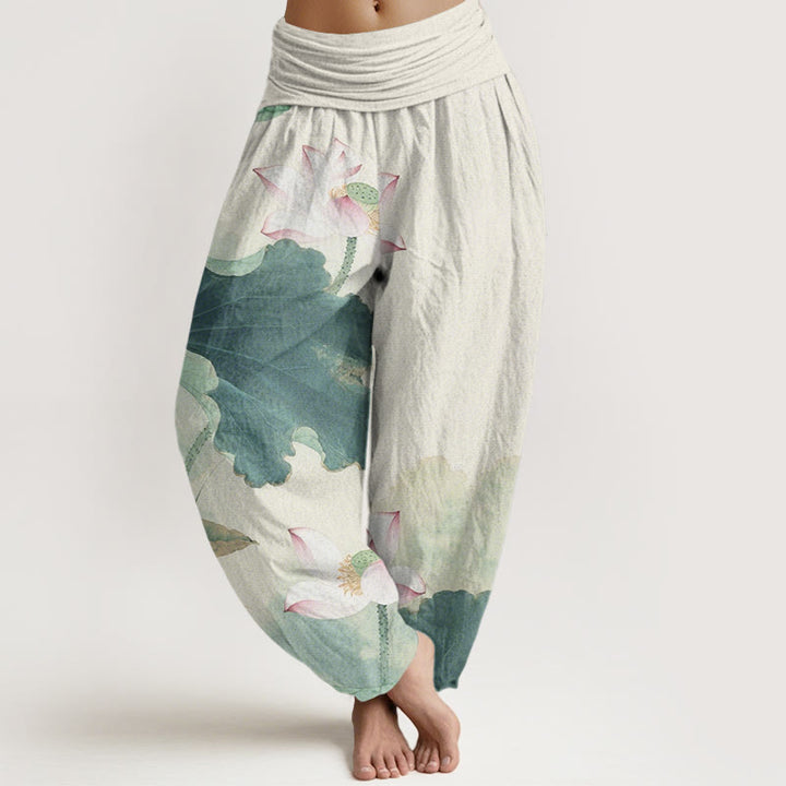 Buddha Stones Casual Lotus Petal Pods Pattern Women's Elastic Waist Harem Pants - MediumAquamarine - US22，UK/AU26，EU54 (6XL) - image 0