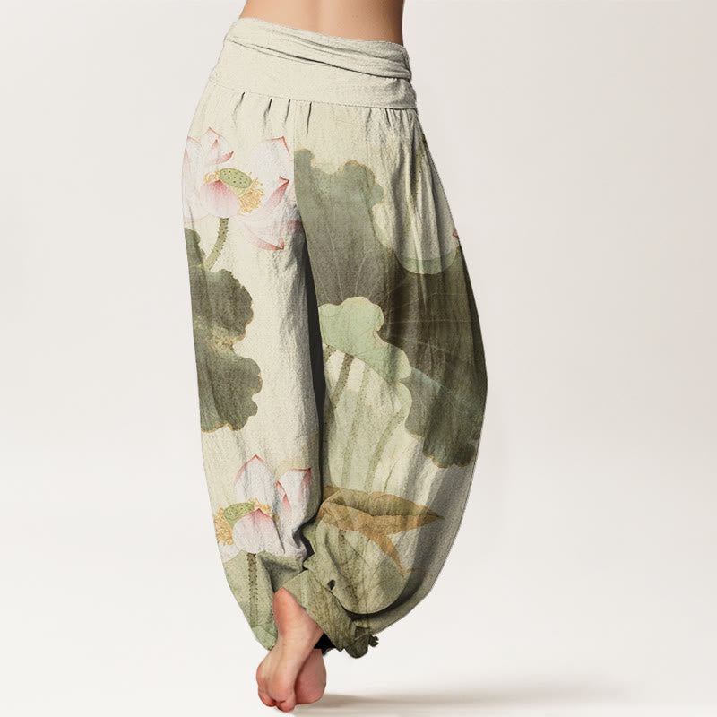 Buddha Stones Casual Lotus Petal Pods Pattern Women's Elastic Waist Harem Pants - image 6