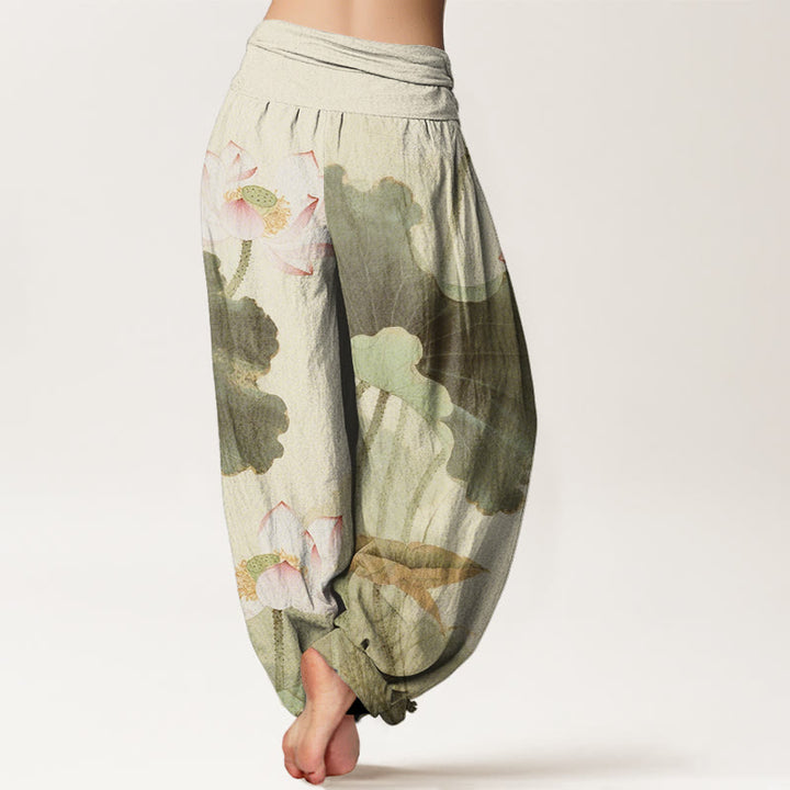 Buddha Stones Casual Lotus Petal Pods Pattern Women's Elastic Waist Harem Pants - image 6