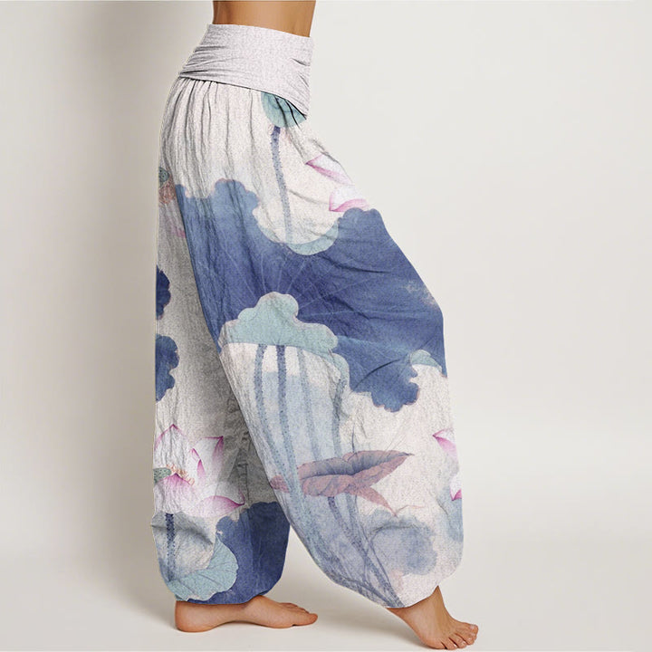 Buddha Stones Casual Lotus Petal Pods Pattern Women's Elastic Waist Harem Pants - image 8