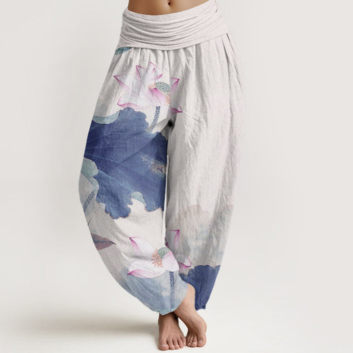 Buddha Stones Casual Lotus Petal Pods Pattern Women's Elastic Waist Harem Pants - RoyalBlue - US22，UK/AU26，EU54 (6XL) - image 7
