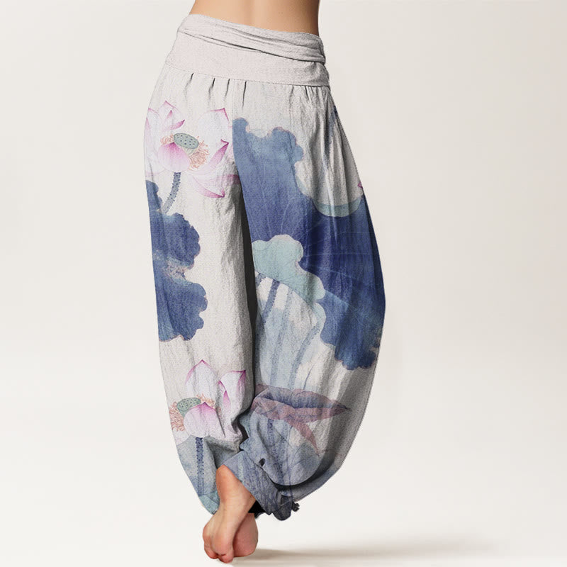 Buddha Stones Casual Lotus Petal Pods Pattern Women's Elastic Waist Harem Pants - image 9
