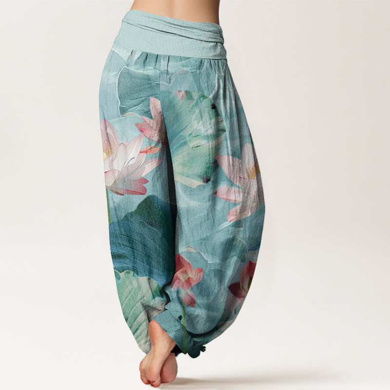 Buddha Stones Casual Lotus Petal Pond Pattern Women's Elastic Waist Harem Pants - image 2