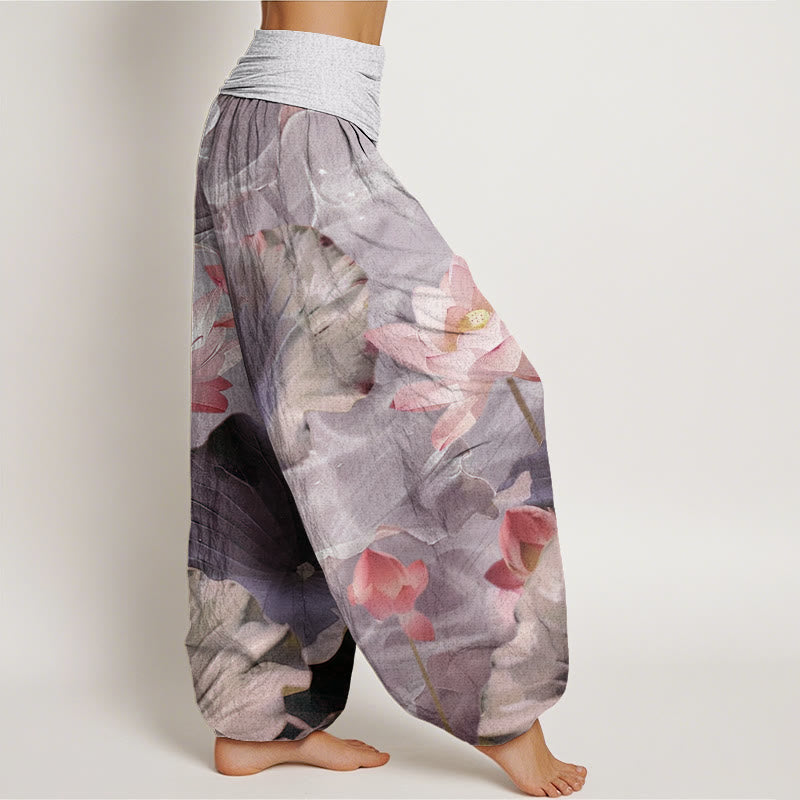 Buddha Stones Casual Lotus Petal Pond Pattern Women's Elastic Waist Harem Pants - image 5