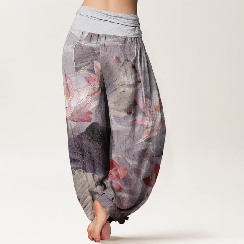 Buddha Stones Casual Lotus Petal Pond Pattern Women's Elastic Waist Harem Pants - image 6