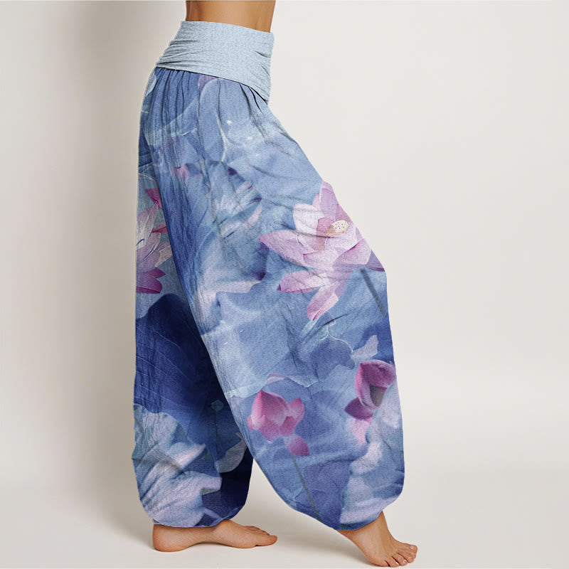 Buddha Stones Casual Lotus Petal Pond Pattern Women's Elastic Waist Harem Pants - image 9