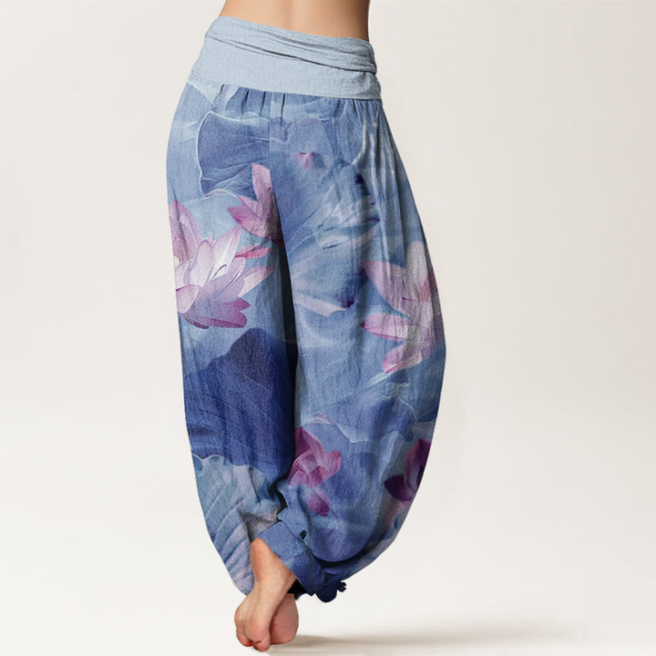Buddha Stones Casual Lotus Petal Pond Pattern Women's Elastic Waist Harem Pants - image 8