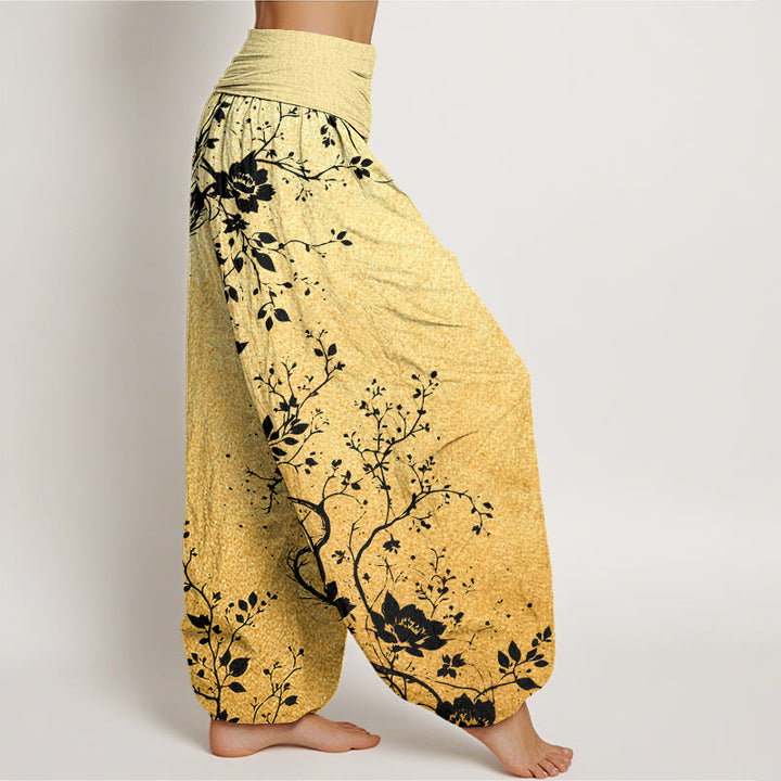 Buddha Stones Casual Dragon Flower Leaf Pattern Women's Elastic Waist Harem Pants - image 8