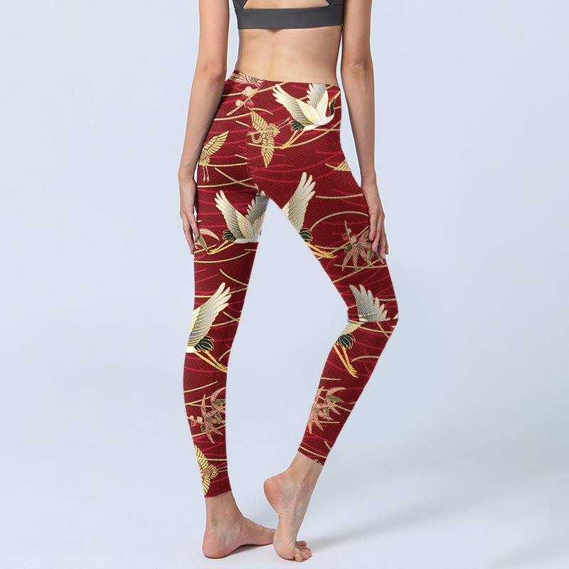Buddha Stones Flying Cranes Slender Branches Print Gym Leggings Women's Yoga Pants - image 4