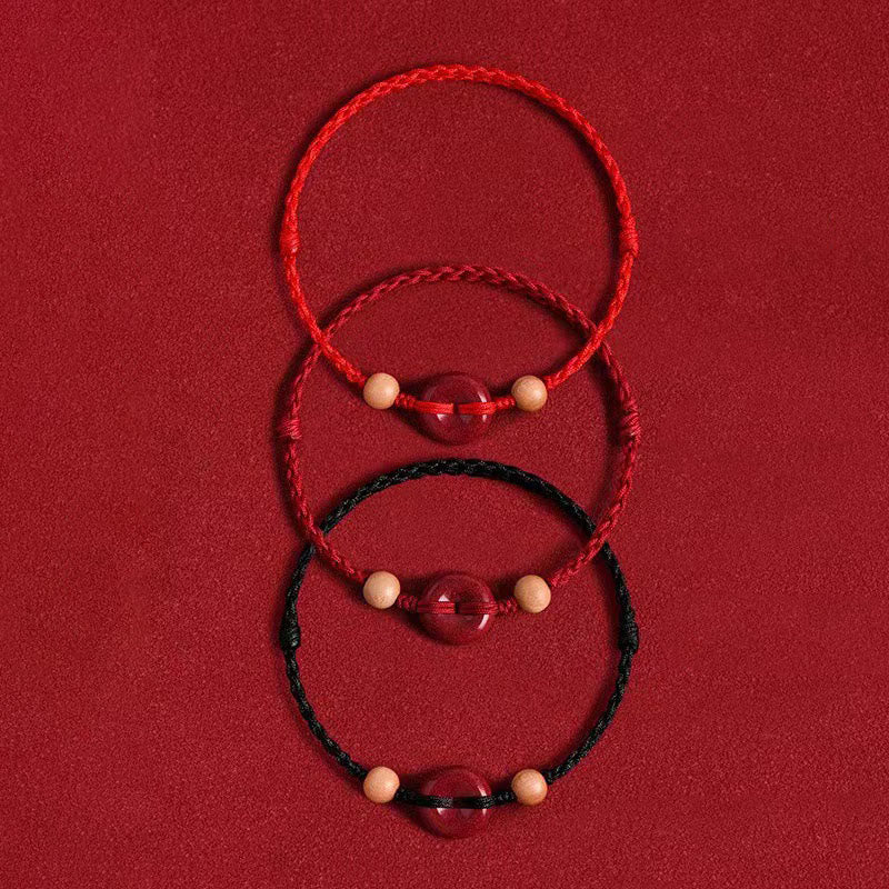 Buddha Stones Peach Wood Peace Buckle Cinnabar Wealth String Bracelet Anklet - image 9