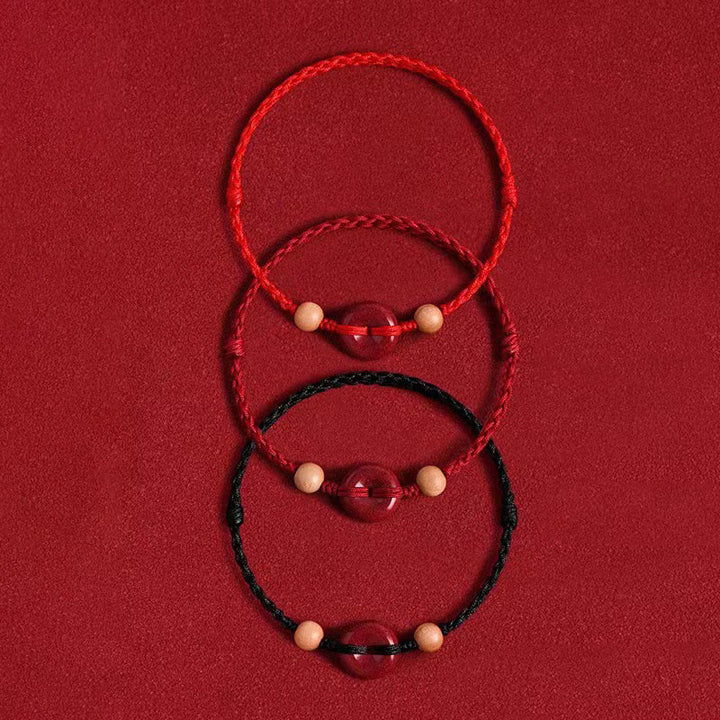 Buddha Stones Peach Wood Peace Buckle Cinnabar Wealth String Bracelet Anklet - image 9