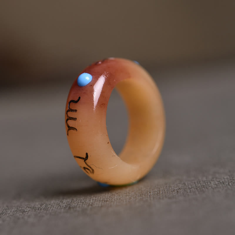 Buddha Stones Camel Bone Om Mani Padme Hum Carving Protection Ring - Round(Inner Diameter-16mm) - image 6