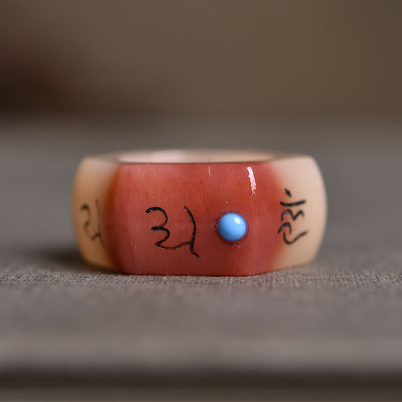 Buddha Stones Camel Bone Om Mani Padme Hum Carving Protection Ring - image 2