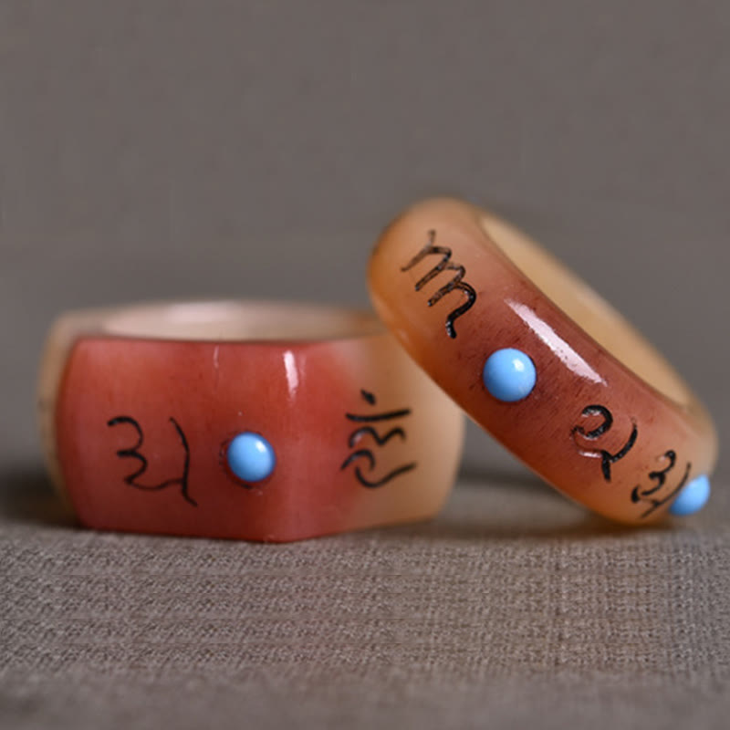 Buddha Stones Camel Bone Om Mani Padme Hum Carving Protection Ring - image 8