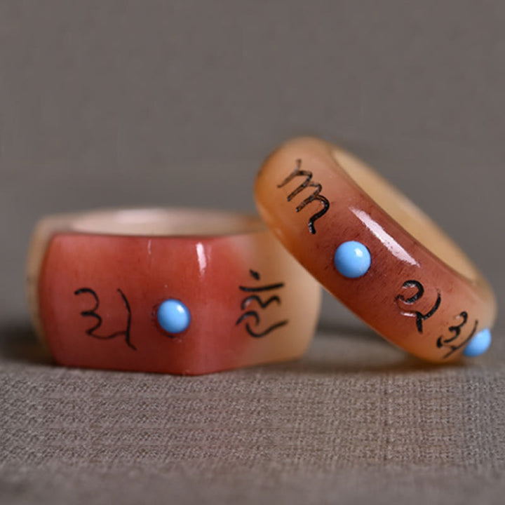 Buddha Stones Camel Bone Om Mani Padme Hum Carving Protection Ring - image 8