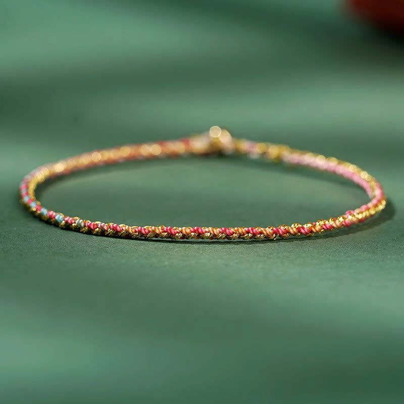 Buddha Stones Colorful Rope Luck Coin Bead Abundance Extra Thin Braided Bracelet - Pink - Bare Rope - 20cm - image 17