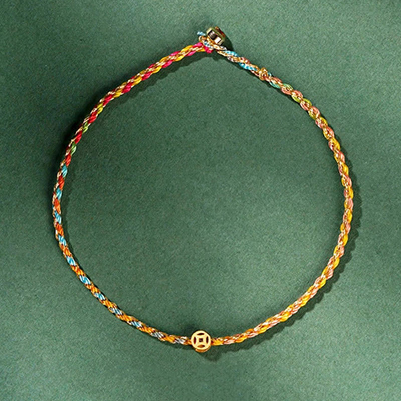 Buddha Stones Colorful Rope Luck Coin Bead Abundance Extra Thin Braided Bracelet - image 2