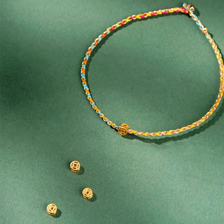 Buddha Stones Colorful Rope Luck Coin Bead Abundance Extra Thin Braided Bracelet - image 4