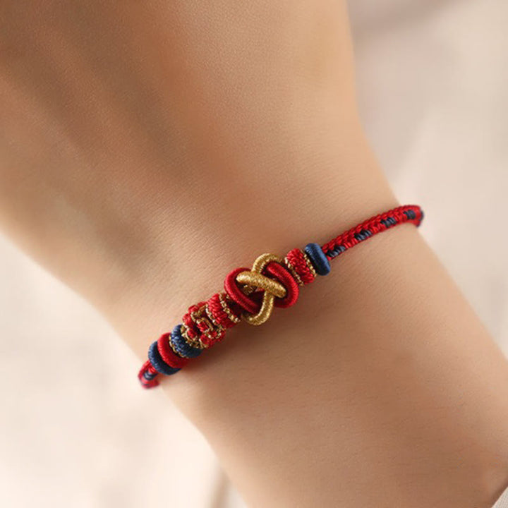 Buddha Stones Handcrafted Peach Blossom Peace Knot Colorful Rope Adjustable Bracelet - image 2
