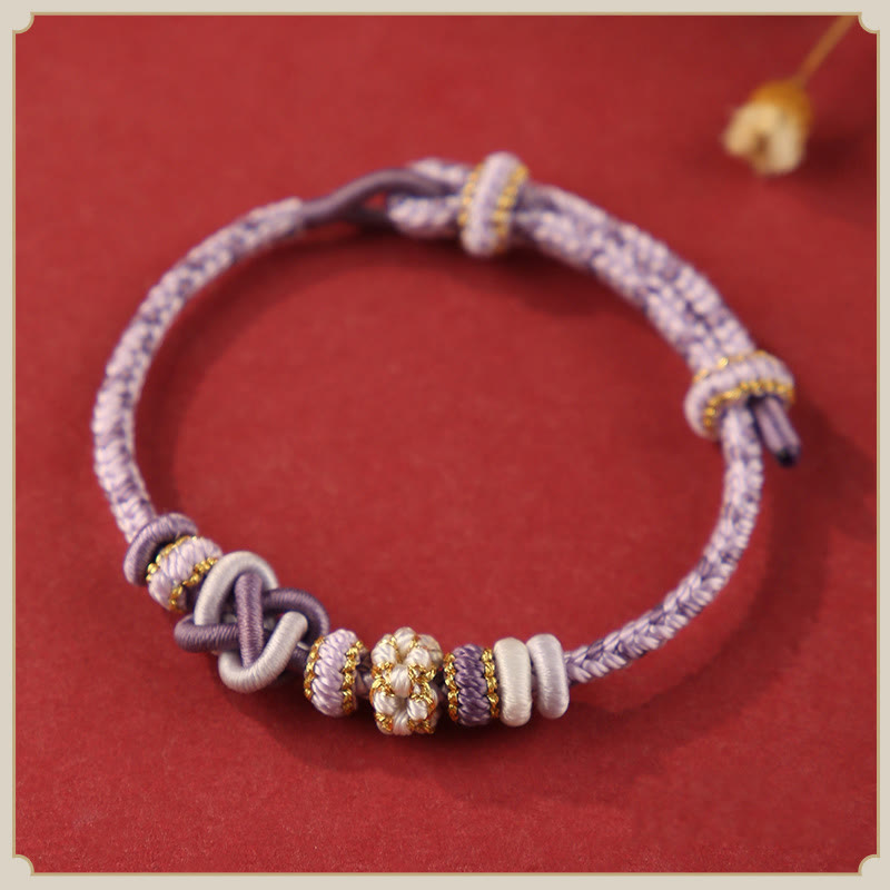 Buddha Stones Handcrafted Peach Blossom Peace Knot Colorful Rope Adjustable Bracelet - Dark Purple(Wrist Circumference: 14-17cm) - image 11