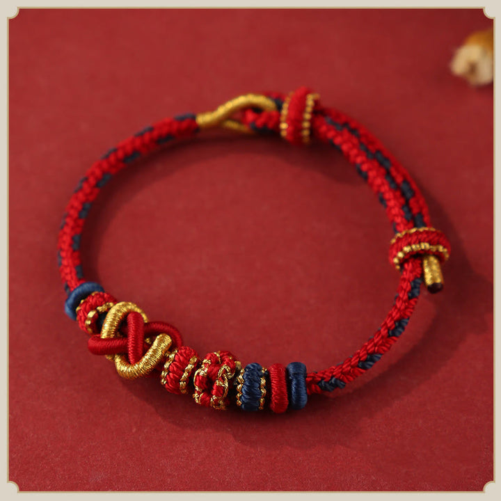 Buddha Stones Handcrafted Peach Blossom Peace Knot Colorful Rope Adjustable Bracelet - Red(Wrist Circumference: 14-17cm) - image 0