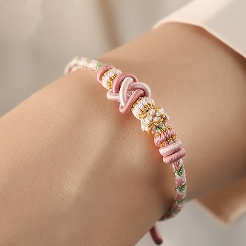 Buddha Stones Handcrafted Peach Blossom Peace Knot Colorful Rope Adjustable Bracelet - image 6