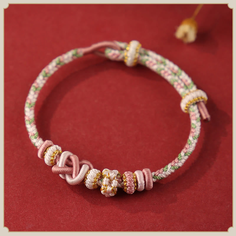 Buddha Stones Handcrafted Peach Blossom Peace Knot Colorful Rope Adjustable Bracelet - Pink(Wrist Circumference: 14-17cm) - image 5