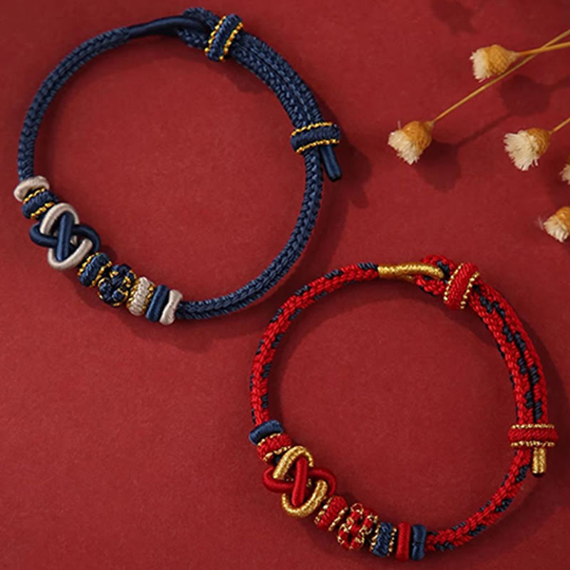 Buddha Stones Handcrafted Peach Blossom Peace Knot Colorful Rope Adjustable Bracelet - image 13