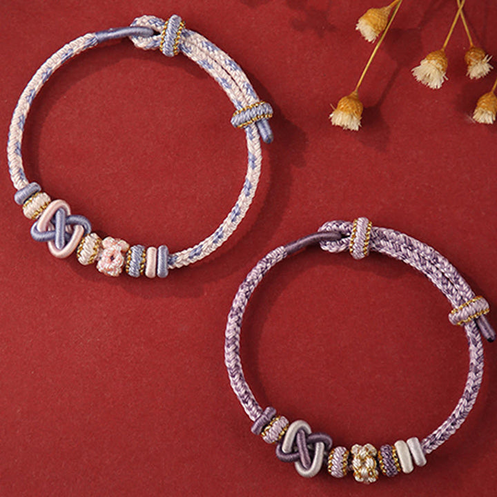 Buddha Stones Handcrafted Peach Blossom Peace Knot Colorful Rope Adjustable Bracelet - image 12