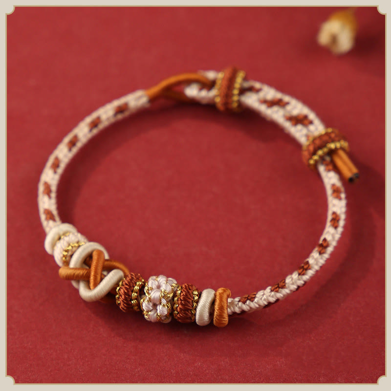 Buddha Stones Handcrafted Peach Blossom Peace Knot Colorful Rope Adjustable Bracelet - Beige(Wrist Circumference: 14-17cm) - image 8