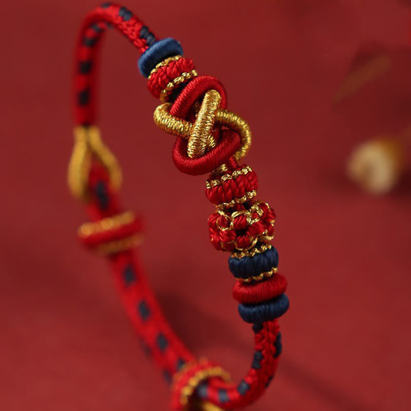 Buddha Stones Handcrafted Peach Blossom Peace Knot Colorful Rope Adjustable Bracelet - image 1