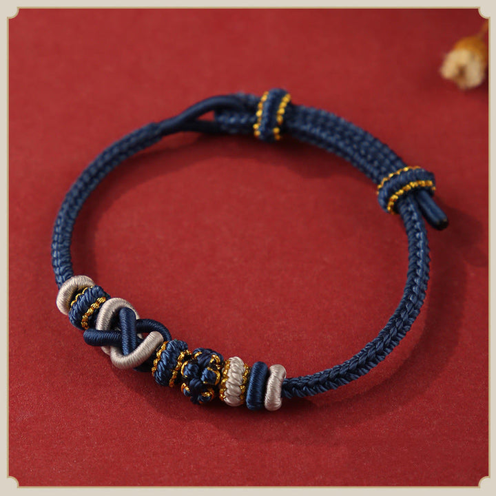 Buddha Stones Handcrafted Peach Blossom Peace Knot Colorful Rope Adjustable Bracelet - Dark Blue(Wrist Circumference: 14-17cm) - image 7
