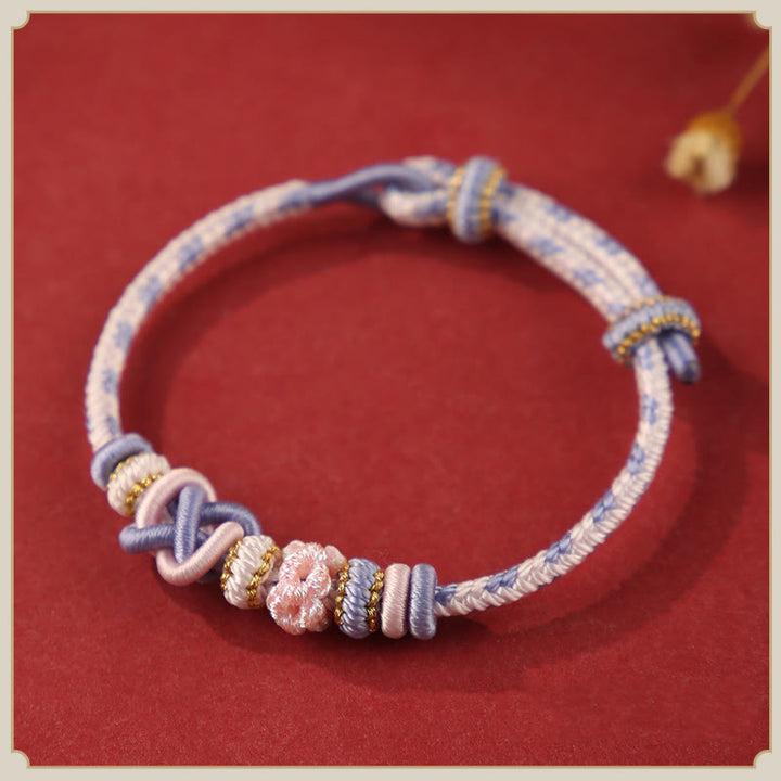 Buddha Stones Handcrafted Peach Blossom Peace Knot Colorful Rope Adjustable Bracelet - Light Purple(Wrist Circumference: 14-17cm) - image 10