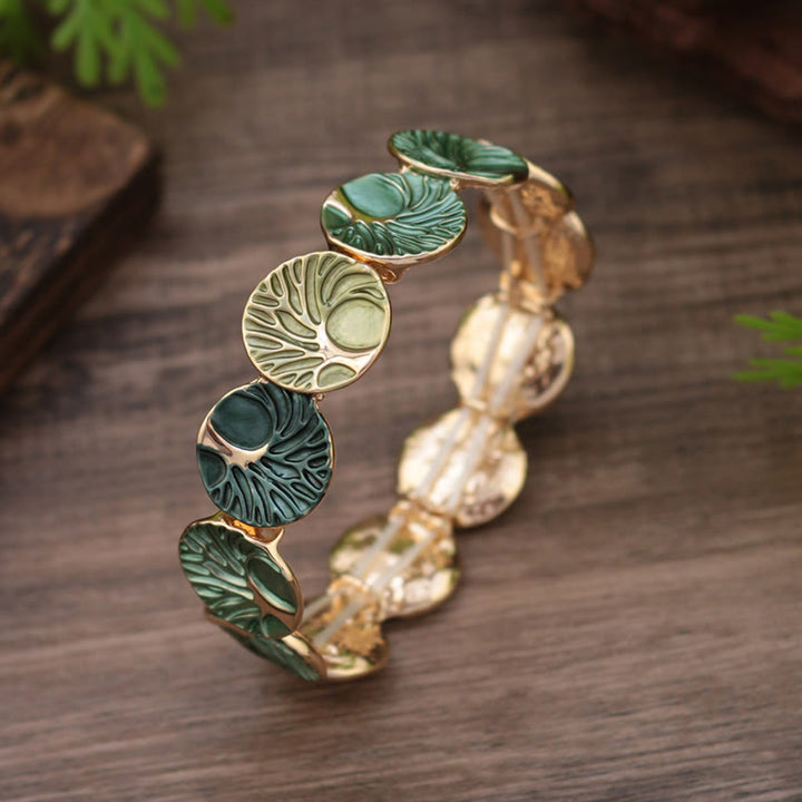 Buddha Stones The Tree Of Life Creation Enamel Alloy Bracelet - Green(Wrist Circumference: 5.9-7.1 inch) - image 0