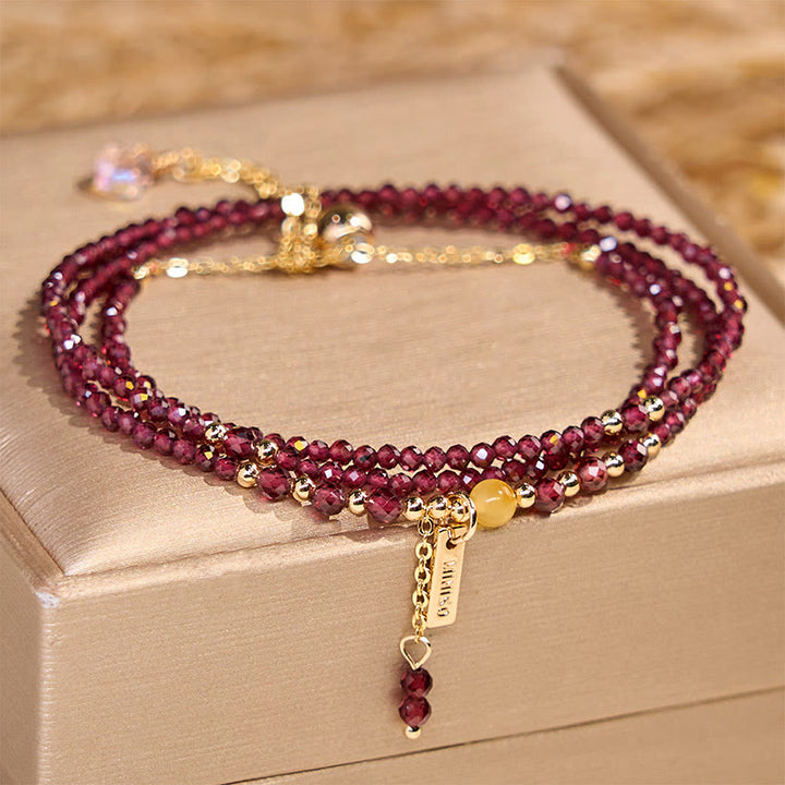 Buddha Stones Small Natural Garnet Passion Triple Wrap Bracelet - Garnet(Wrist Circumference:15-16cm) - image 0