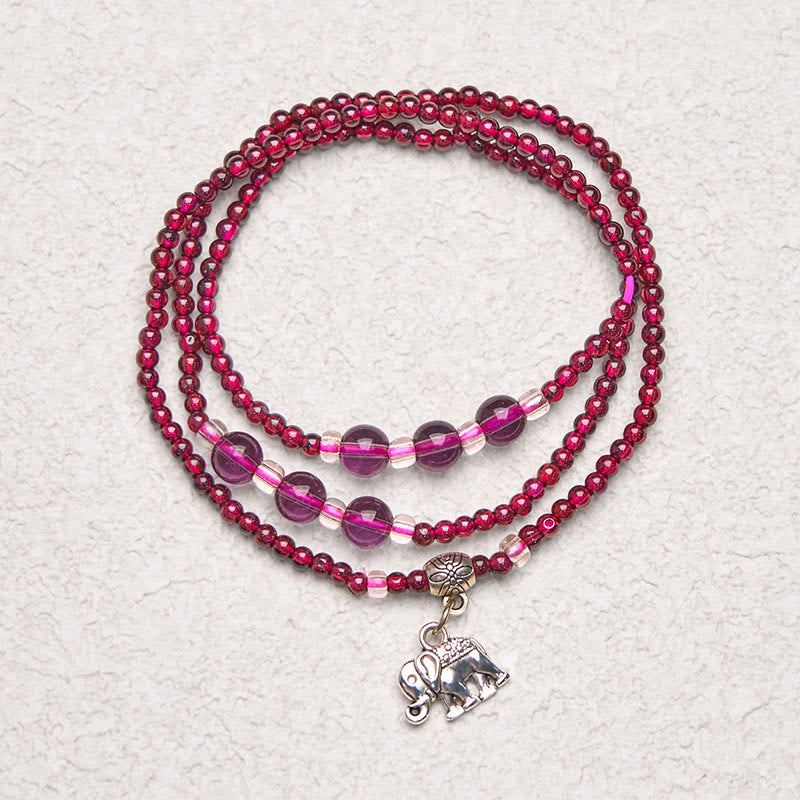 Buddha Stones Natural Garnet Elephant Abacus Lucky Bag PiXiu Protection Triple Wrap Bracelet - image 2