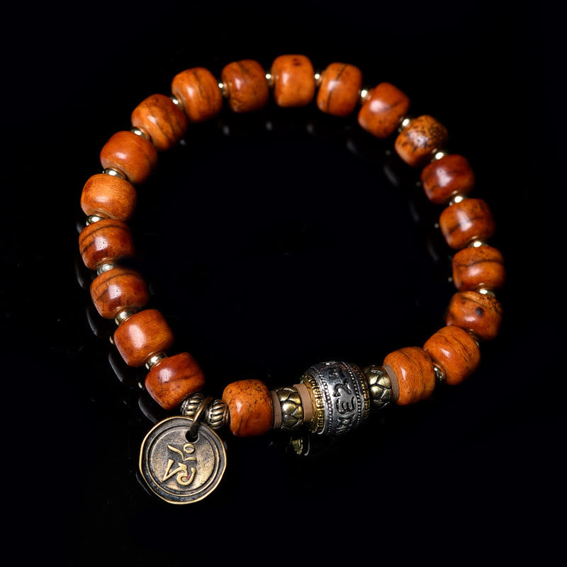 Buddha Stones Natural Tibetan Camel Bone Barrel Beads OM Sanskrit Luck Protection Bracelet - image 7