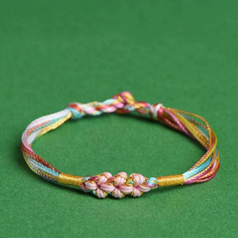 Buddha Stones Colorful Rope Peach Blossom Knot Zongzi Braided Bracelet - Bare Rope-Pink - 7.9in(20cm) - image 0