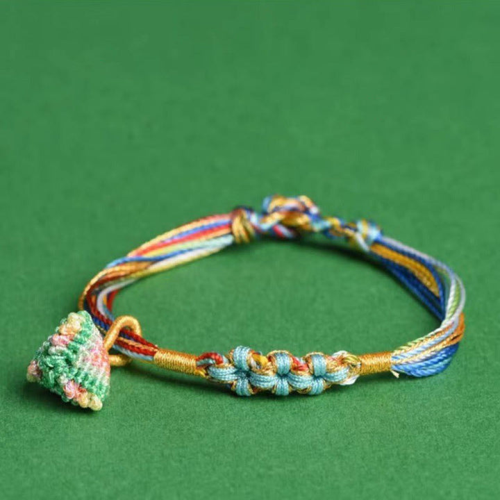 Buddha Stones Colorful Rope Peach Blossom Knot Zongzi Braided Bracelet - Colorful Zongzi-Blue - 7.9in(20cm) - image 9