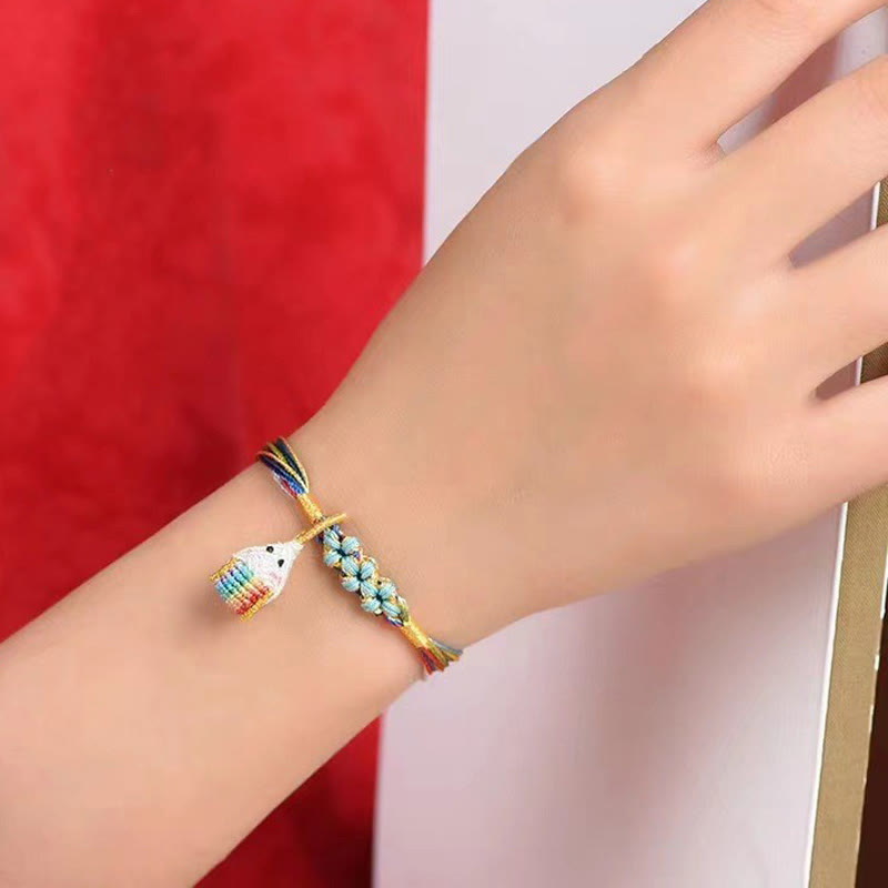 Buddha Stones Colorful Rope Peach Blossom Knot Zongzi Braided Bracelet - image 14