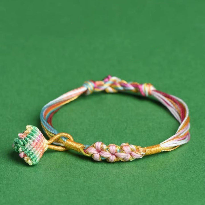 Buddha Stones Colorful Rope Peach Blossom Knot Zongzi Braided Bracelet - Colorful Zongzi-Pink - 7.9in(20cm) - image 8