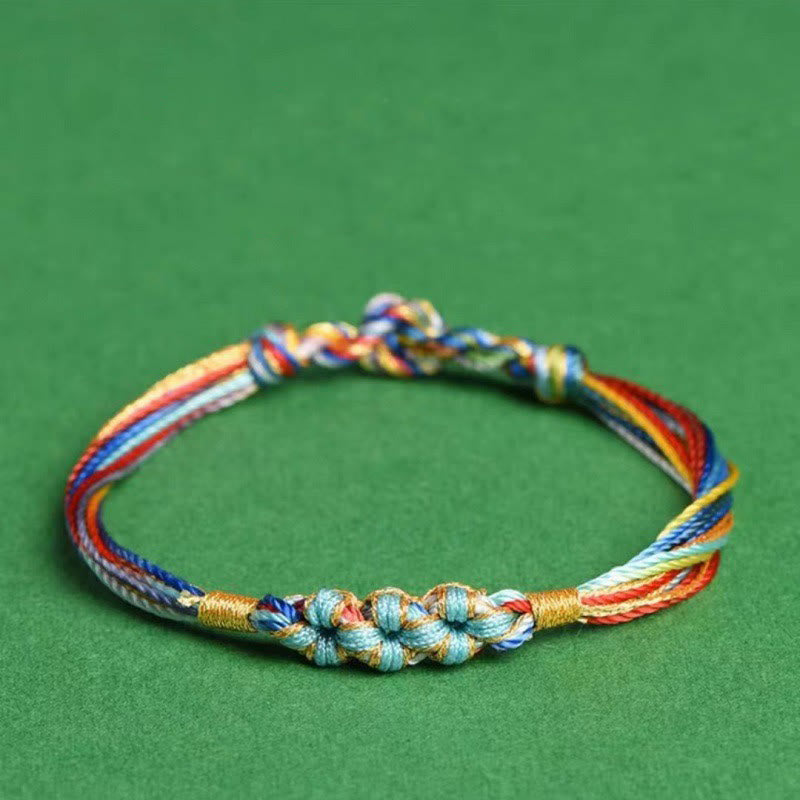 Buddha Stones Colorful Rope Peach Blossom Knot Zongzi Braided Bracelet - Bare Rope-Blue - 7.9in(20cm) - image 6