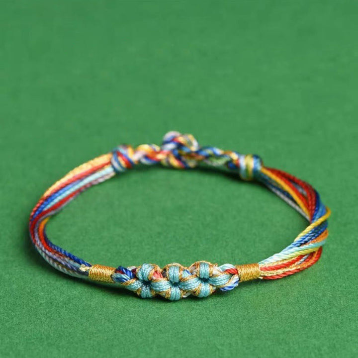 Buddha Stones Colorful Rope Peach Blossom Knot Zongzi Braided Bracelet - Bare Rope-Blue - 7.9in(20cm) - image 6
